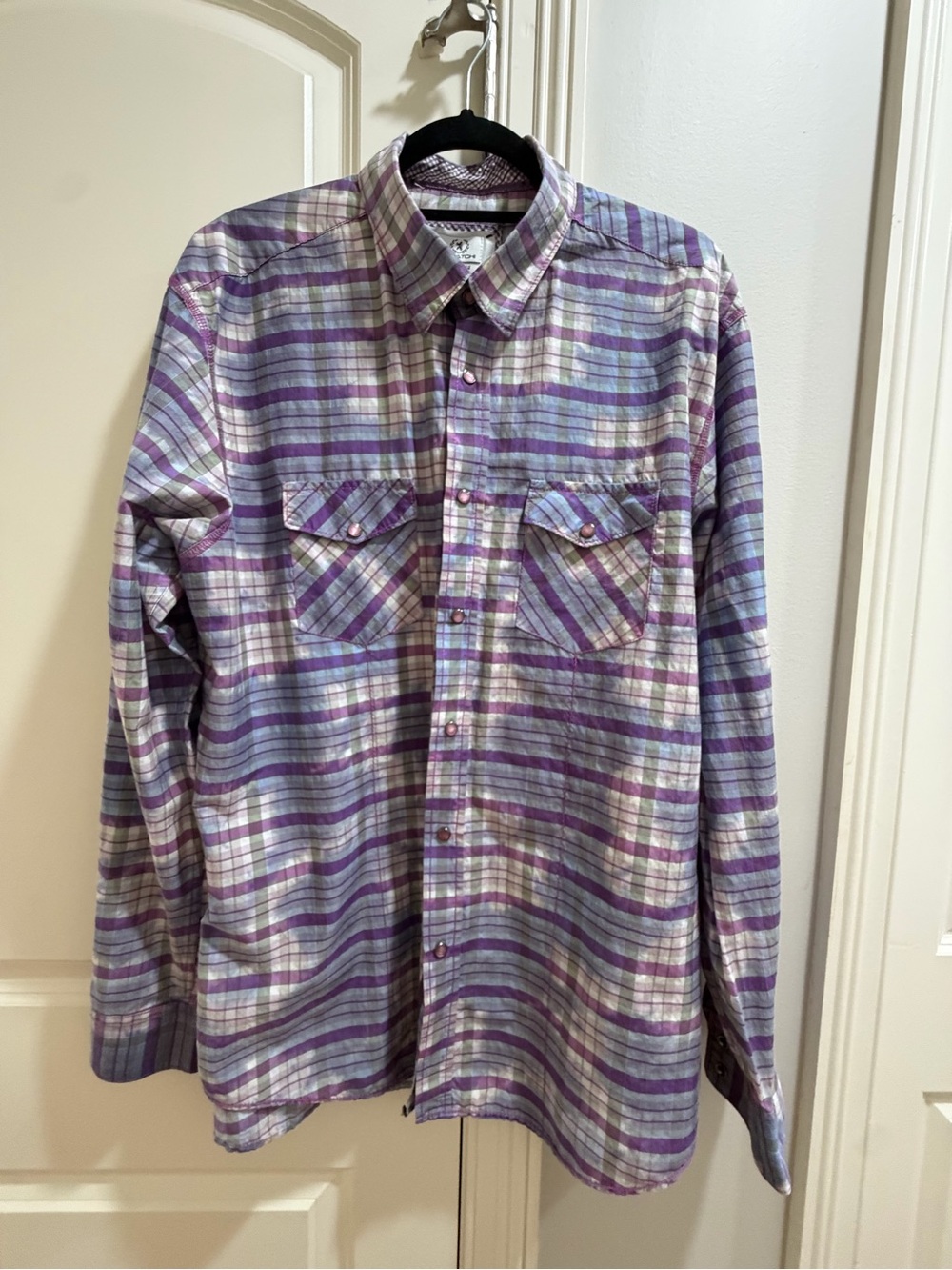 Bugatti Men's Purple Plaid Button-Up Shirt - Casual Long Sleeve